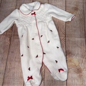 Little Me 3 Month Baby Sleeper with Red Trim and Embroidered Details
